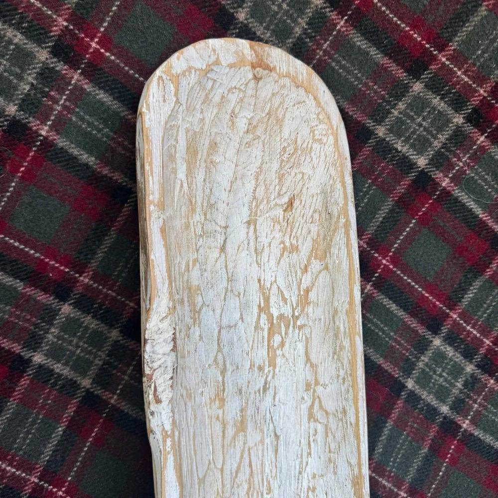 Hand Carved White Distressed Wood Dough Bowl Baguette Tray Primitive Centerpiece
